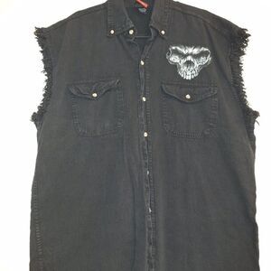 leeve Black Canyon Men’s  Button Up Biker Style Cutoff Sleeve Winged Skuless 2xl